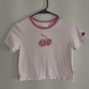 Korean Brand Kirsh Cherry Print Pink Cropped Baby Tee Kfashion